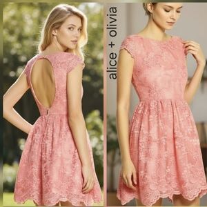 Alice + Olivia | Lace Open Back fit and flare dress size 8
